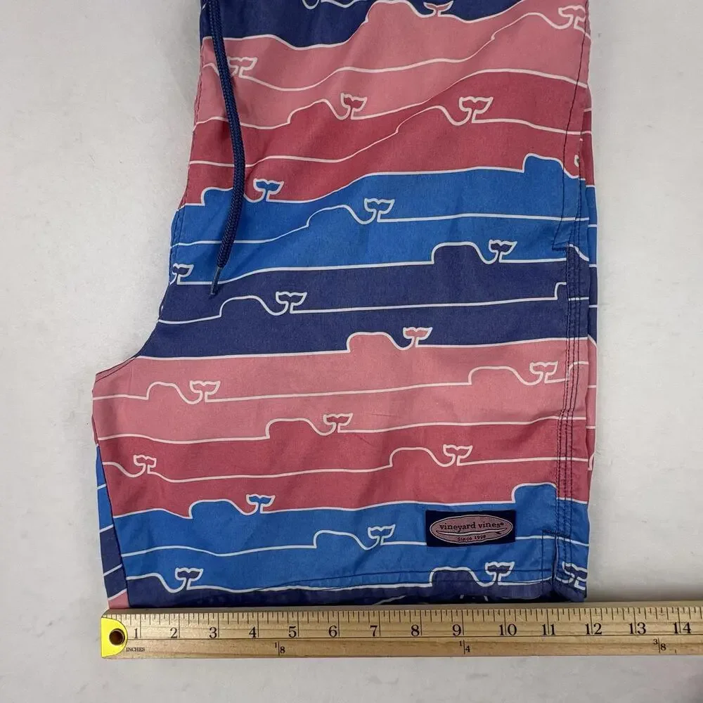 Vineyard Vines Swim Shorts Mens Large Multicolor Whale Stripe Lined Trunks Beach